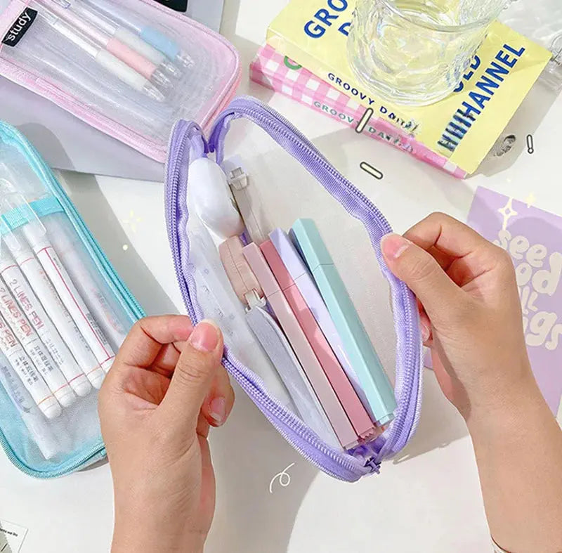 Transparent Mesh Double-Layer Pencil Case – Lightweight & Stylish | Go Clear Bag