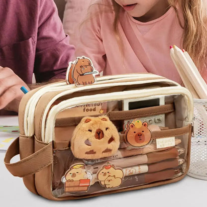 Clear Pencil Case with Cute Capybara Plush | Go Clear Bag