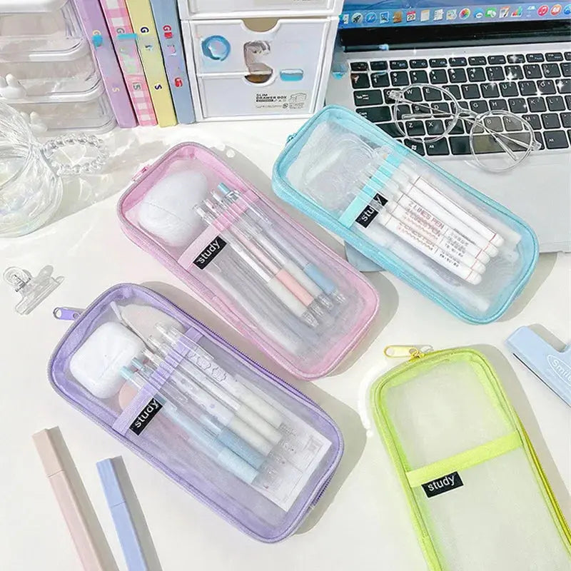 Transparent Mesh Double-Layer Pencil Case – Lightweight & Stylish | Go Clear Bag