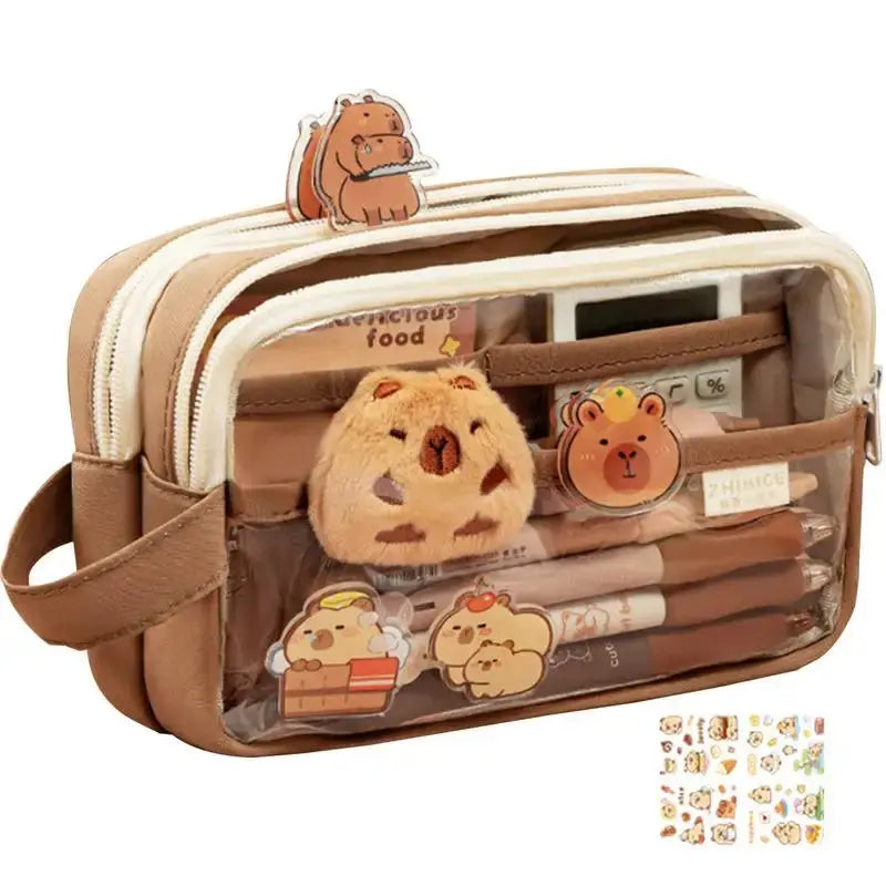 Clear Pencil Case with Cute Capybara Plush | Go Clear Bag