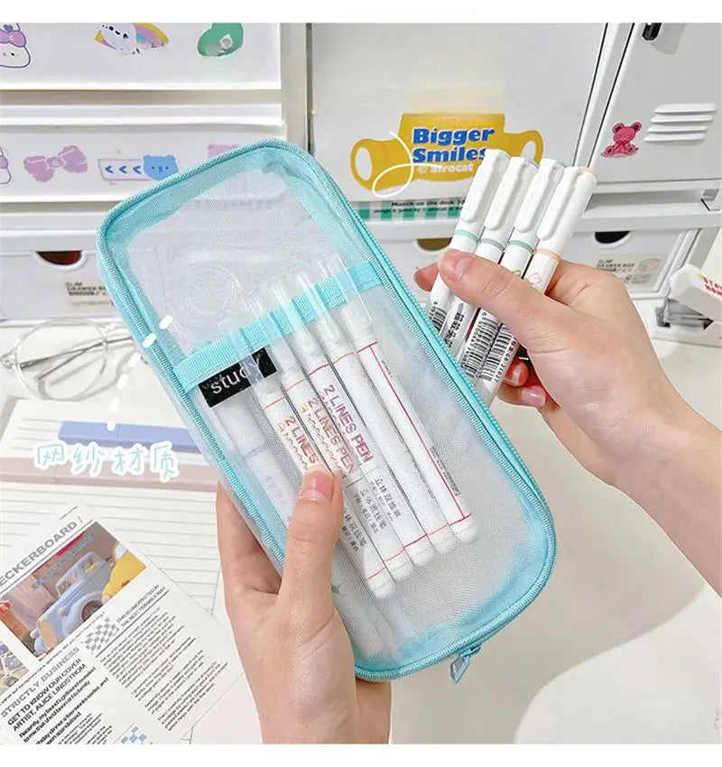 Transparent Mesh Double-Layer Pencil Case – Lightweight & Stylish | Go Clear Bag