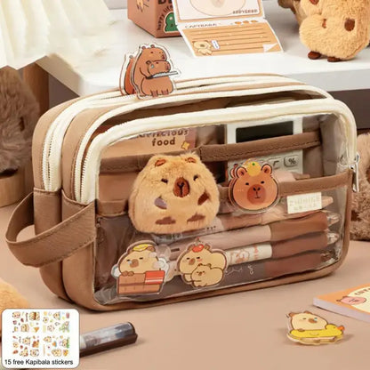 Clear Pencil Case with Cute Capybara Plush | Go Clear Bag