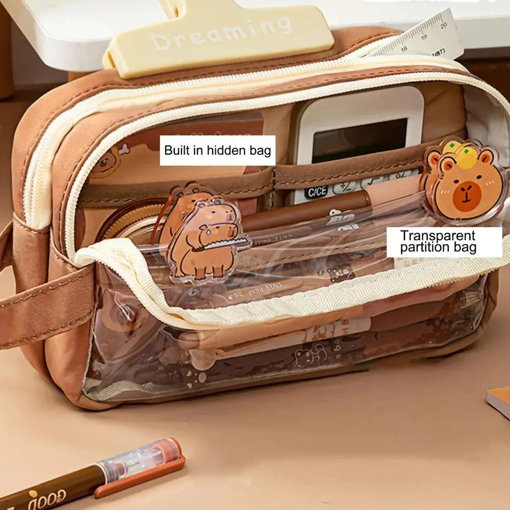 Clear Pencil Case with Cute Capybara Plush | Go Clear Bag