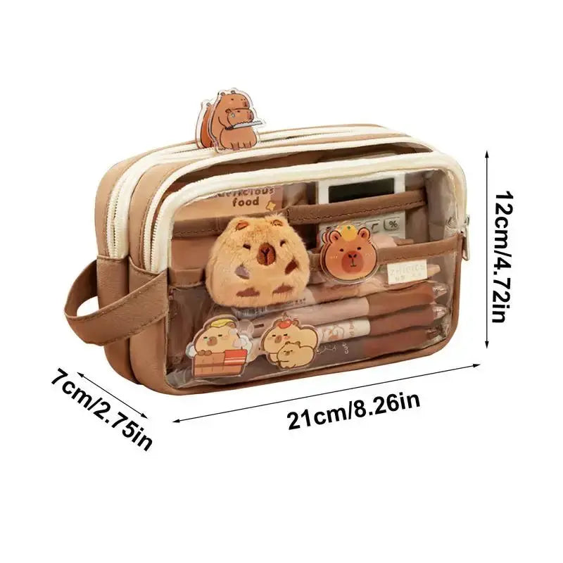 Clear Pencil Case with Cute Capybara Plush | Go Clear Bag