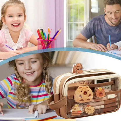 Clear Pencil Case with Cute Capybara Plush | Go Clear Bag